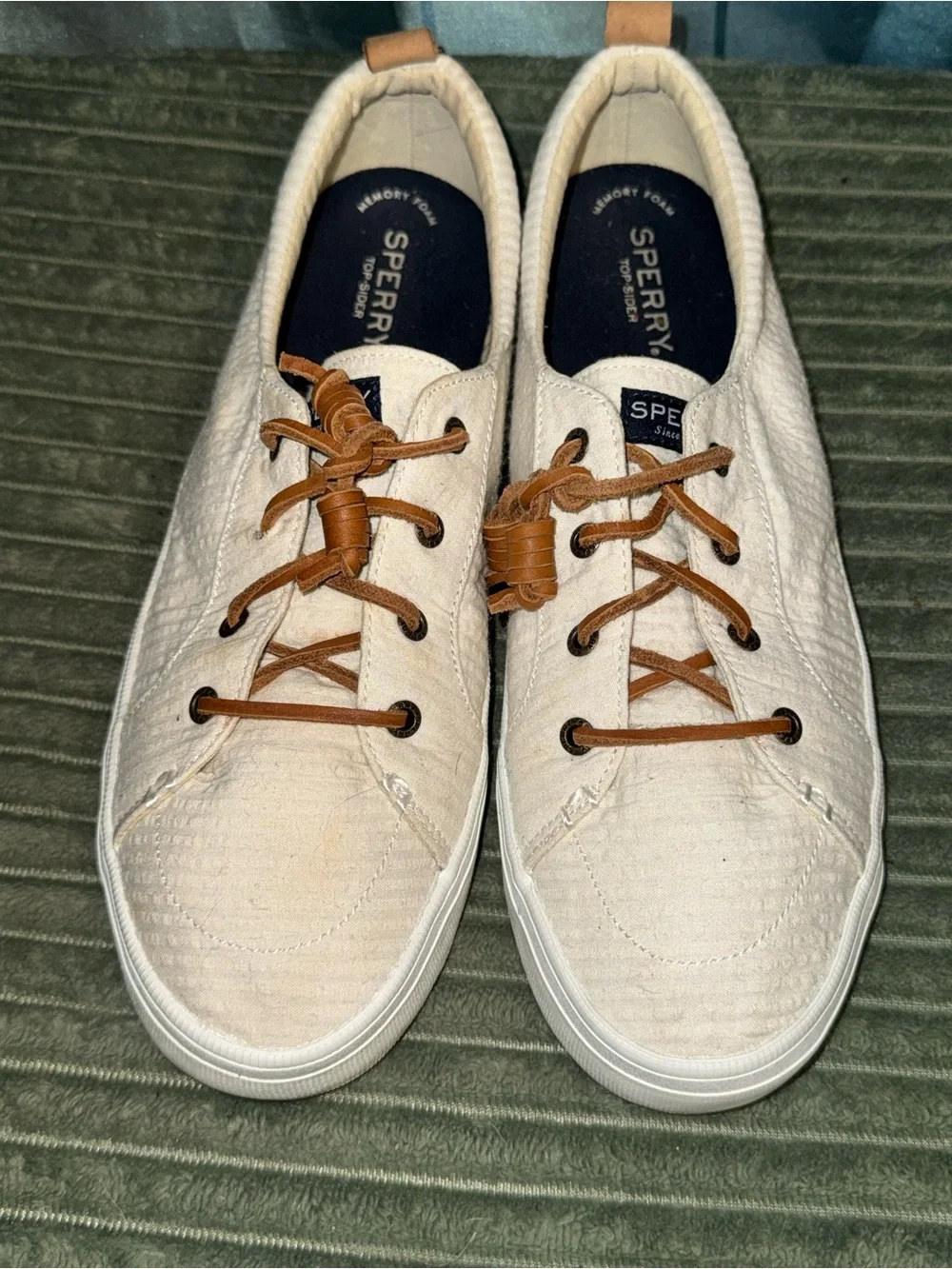 Sperry Cream Canvas Low-Profile Sneakers with Brown Accents